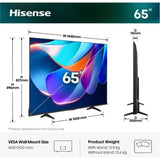 Hisense QLED 65A6S - 65" - Smart Tv - 4K UltraHD 60Hz VIDAA HDR10 Dolby Vision IQ
