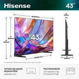 Hisense QLED 43E7S 43" Smart Tv 4K UltraHD 120Hz VIDAA HDR10+ Dolby Atmos