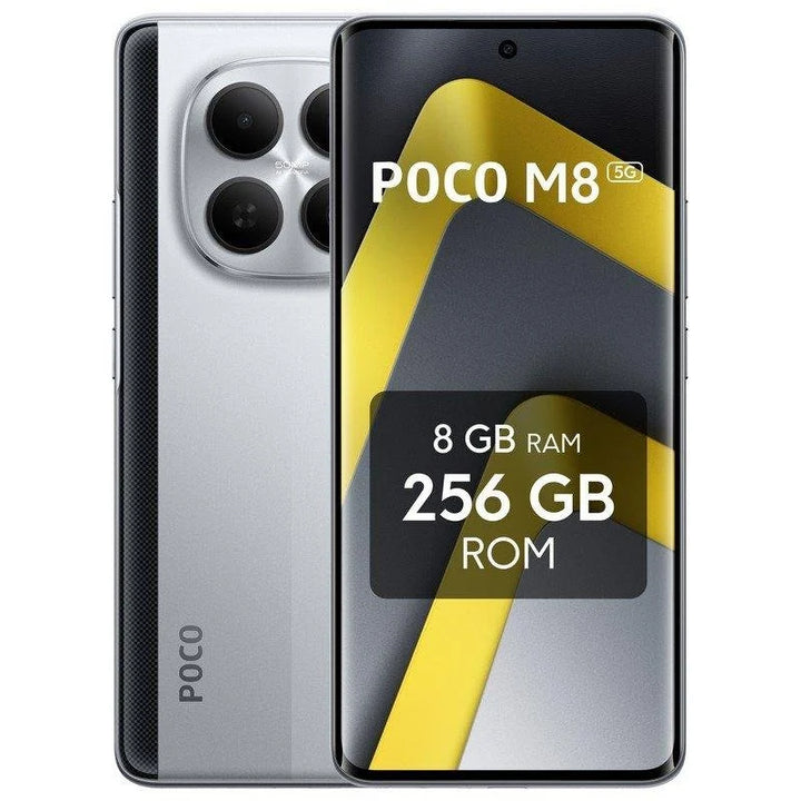 POCO M8 Plata 5G - 256GB - 8GB - AMOLED 120Hz 5G Dual SIM Carga Rápida 45W NFC IP65 HyperOS 2